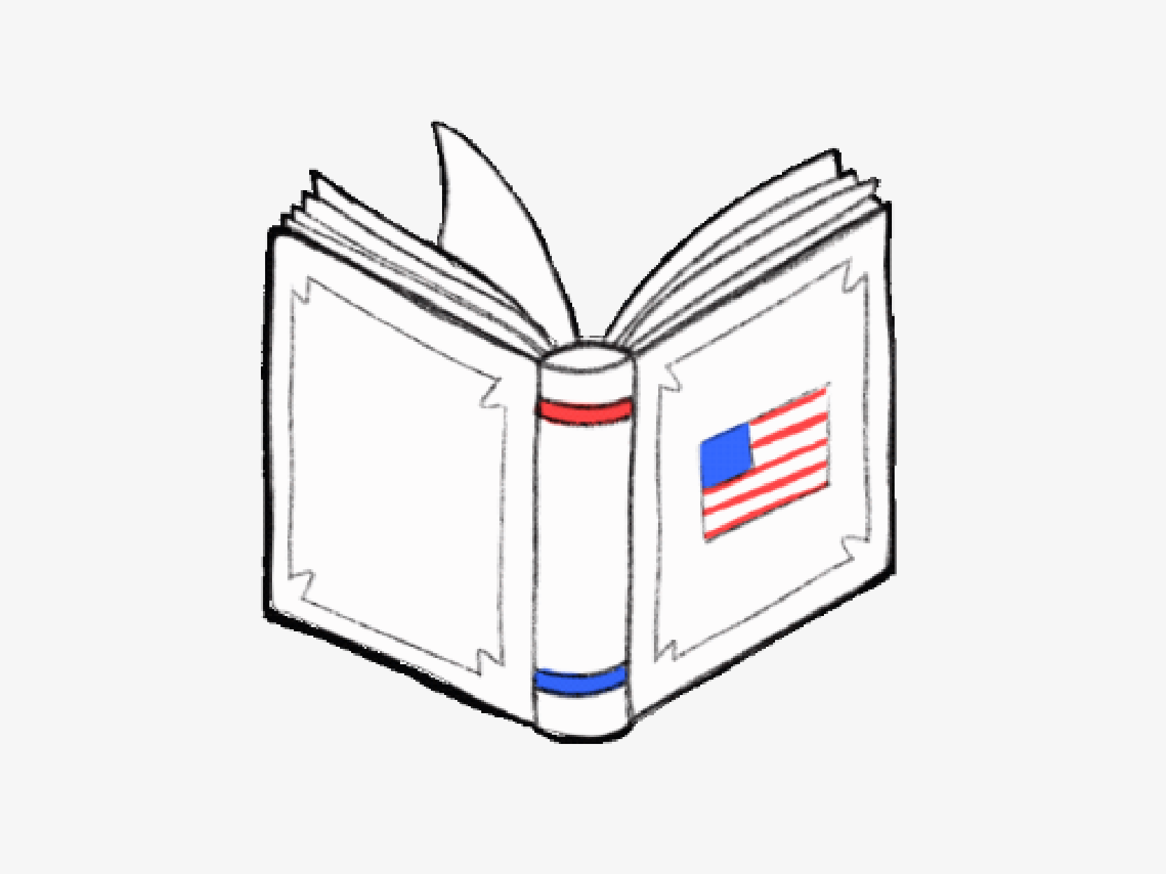 Thumbnail of a book open with the pages turning and an American flag on the cover